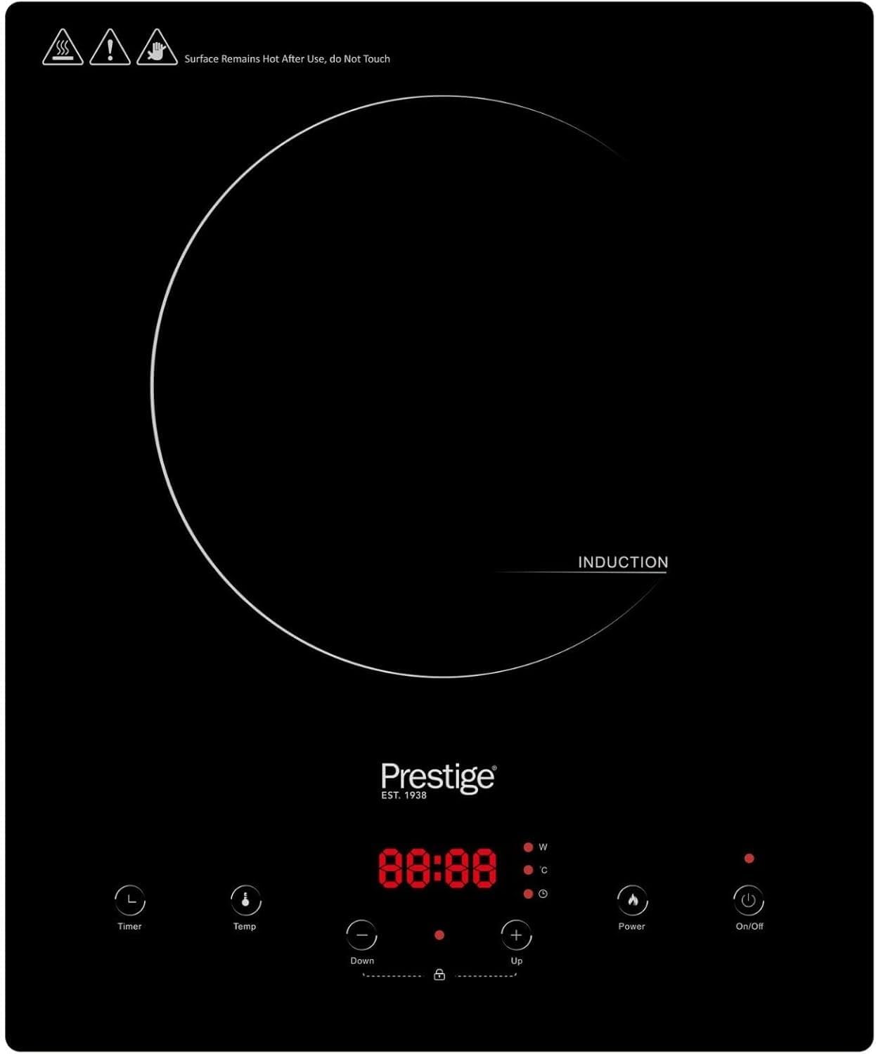 Prestige Single Induction Cooktop 2000w Induction Cooker With 10-Level Power and Temperature Control | Sensor Touch Countertop Burner with Count-down and Pre-Set Timer | Freestanding and Built-in