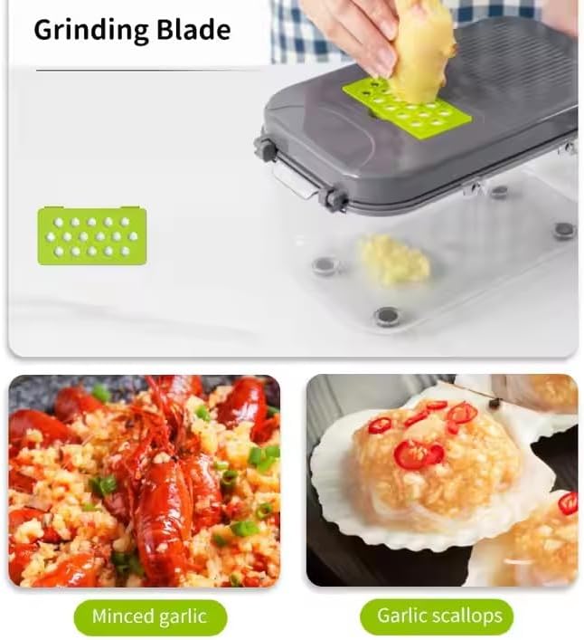 ABKPOINT 22-in-1 Vegetable Chopper Slicer – Manual Onion Cutter Dicer, Cocina Kitchen Food Cutter Tools, Multifunctional قطاعة خضار مطبخ Slicer with Container