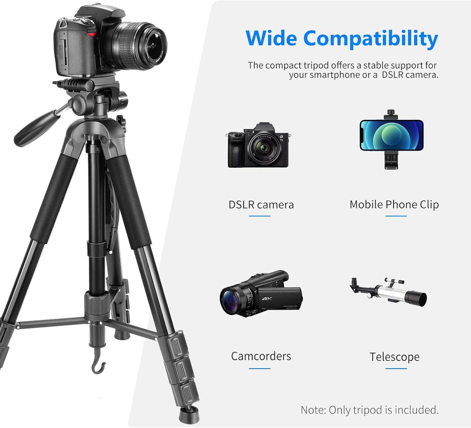 Neewer Portable 70 inches/177 centimeters Aluminium Alloy Camera Tripod Monopod with 3-Way Swivel Pan Head,Bag for DSLR Camera,DV Video Camcorder,Load up to 8.8 pounds/4 kilograms Black(SAB264)