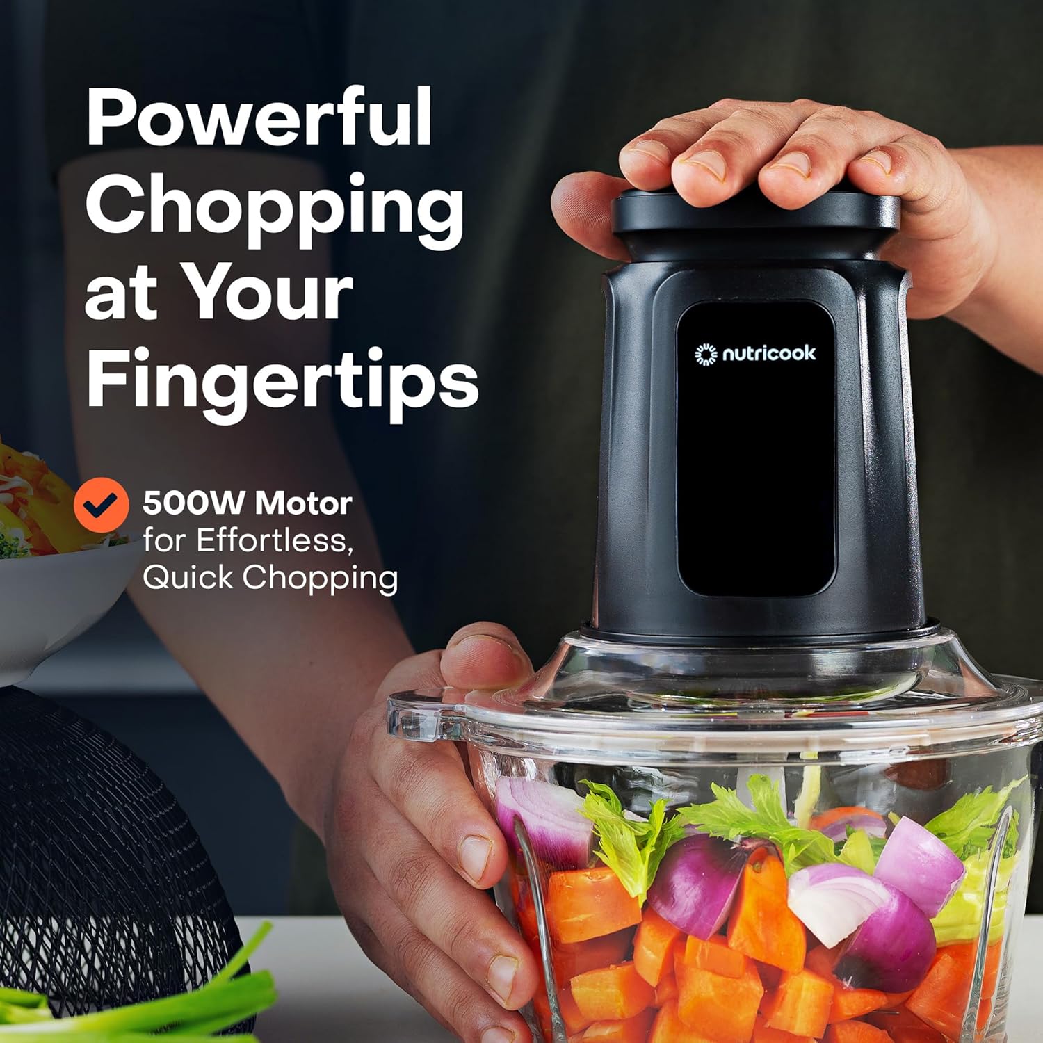 Nutricook 2+2 L XXL Glass & SS Chopper and Mincer,500W - Pulse & 2 speeds, 2-Removable 4 SS -Blade for Chopping, Ice Crushing, Meat Mincing, Grinding, Pureeing & more - BLk, 2 Yr Warranty,NC-CH2000