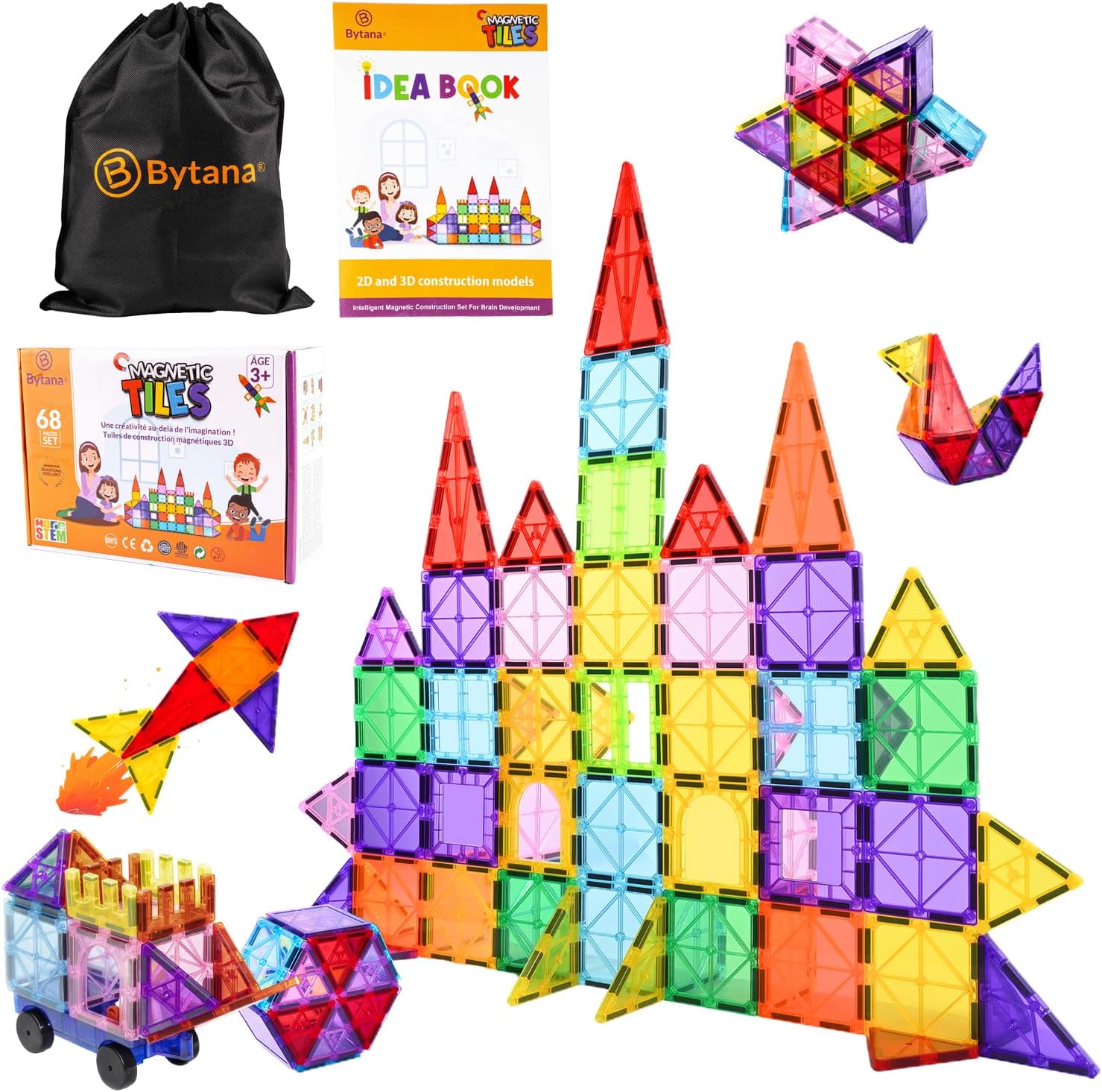 BYTANA Magnetic Building Blocks for Children 60 Pieces 3D Magnetic Construction Games - Educational Magnetic Construction Gift for Christmas, Birthday Girl and Boy 3 4 5 6 7 8+ Years